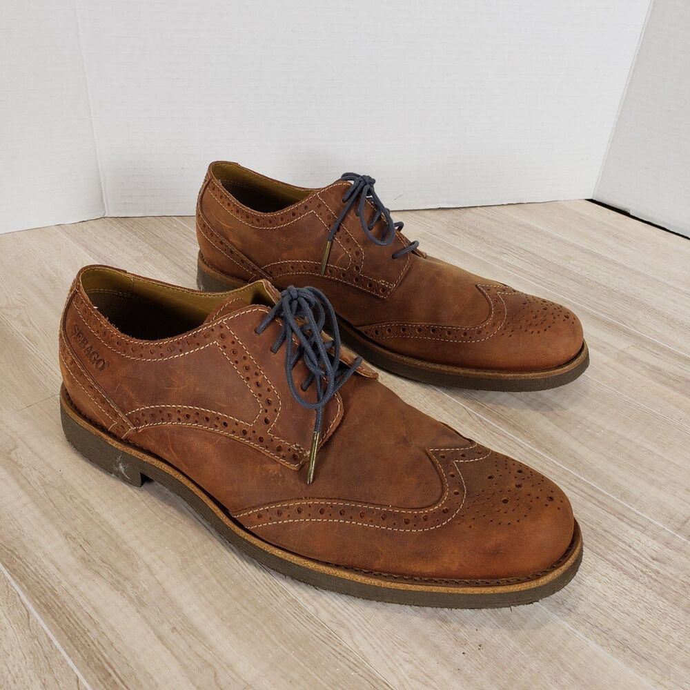 Sebago Men’s 10M Brown Leather Wingtip Derby Dress Shoes Classic Oxford Style
